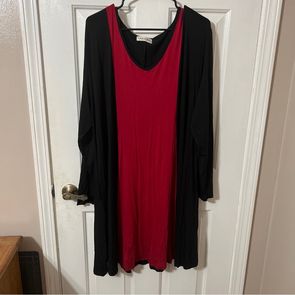 Larace 4x Tunic Dress Red Bracelet Length Sleeves Plus Size Stretch
